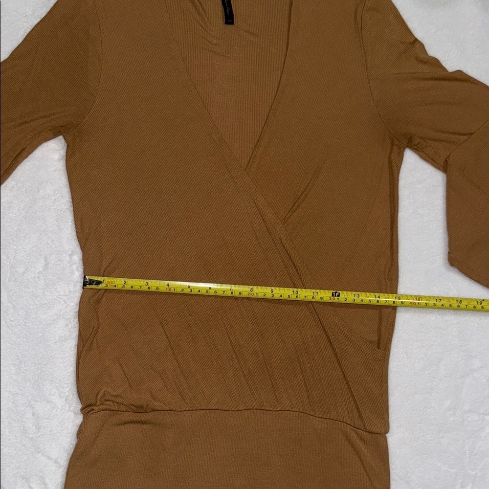 Elegant Tan Wrap ribbed Top - Picture 10 of 12